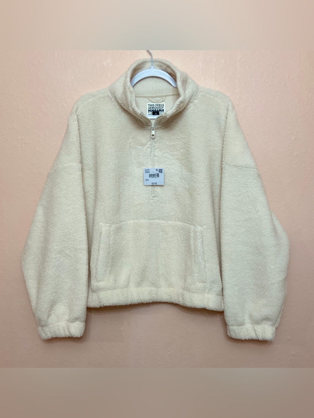 American Eagle Cropped Sherpa Quarter-Zip Sweatshirt